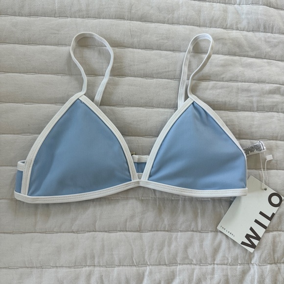 NWT Wilo Triangle Bikini Top blue white removable padding size S - Picture 1 of 3
